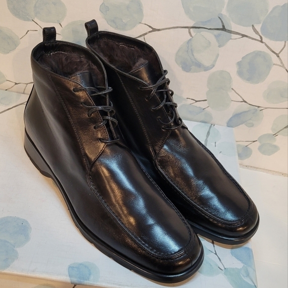 HGA Italian Leather Black Boots with Fur Lining Made in Italy - Picture 1 of 11